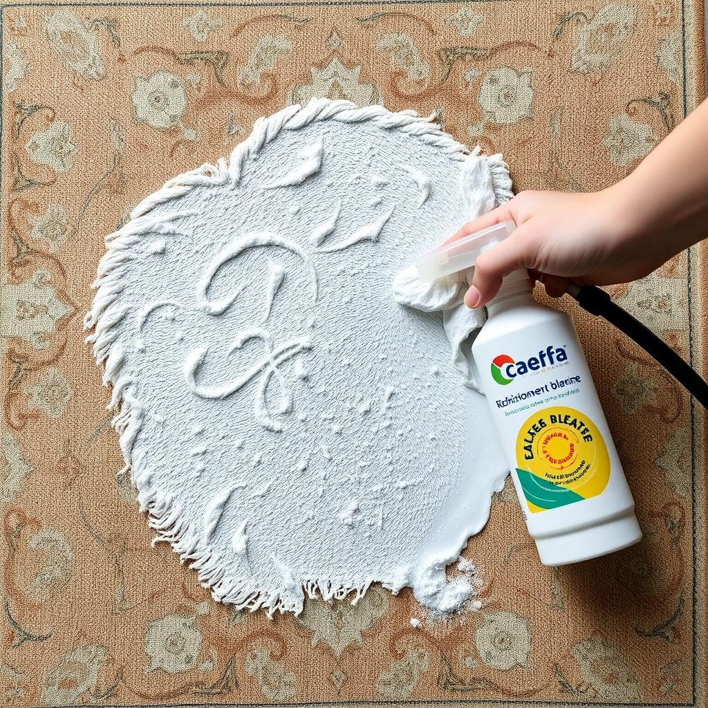 Tapis ancien richement décoré en cours de nettoyage manuel avec mousse blanche, illustrant un soin méticuleux et efficace.